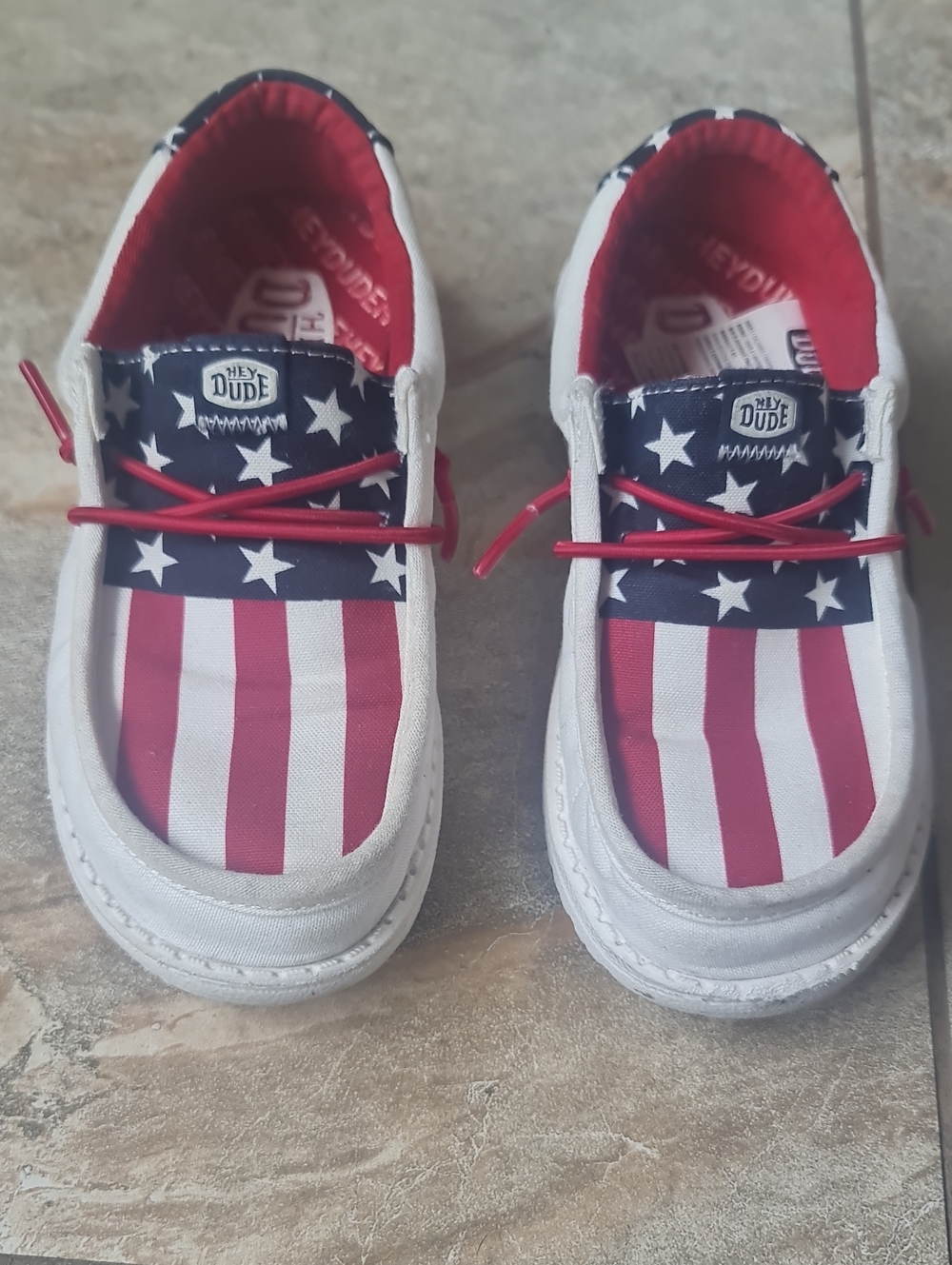Hey Dude Kids Slip-On Sneakers in Red & White with Navy Star Accents